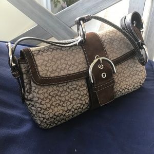 COACH SOHO Brown Signature Buckle Flap Shoulder Bag Handbag F05W-1463 Pre-owned
